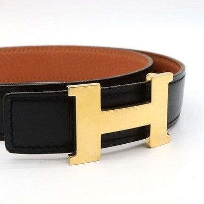 HERMES CONSTANCE REVERSIBLE H-BELT 70 BLACK ORANGE LEATHER WITH BOX