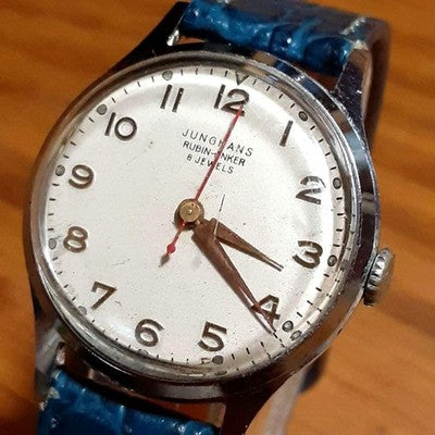 JUNGHANS ANTIQUE RUBIN-ANKER RED SECOND HAND HAND-WOUND MEN'S WRISTWATCH ROUND
