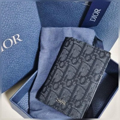 DIOR OBLIQUE JACQUARD BIFOLD CARD HOLDER UNUSED W/ BOX DUST BAG RIBBON MINT
