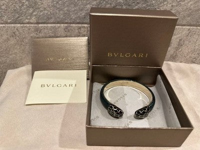BVLGARI SERPENTI FOREVER BANGLE METALLIC KARUNG LEATHER BRACELET BOX GOLD JPN