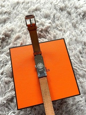 HERMES KELLY II DOUBLE TOUR KT1.210 ORANGE LEATHER WOMEN'S WATCH SILVER HARDWARE