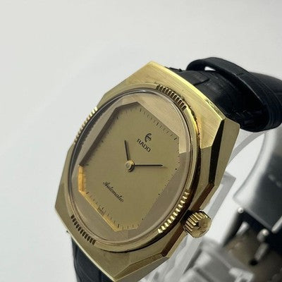 RADO VINTAGE 1970S AUTOMATIC 631.3173.2 GOLD DIAL OCTAGON LEATHER STRAP WATCH