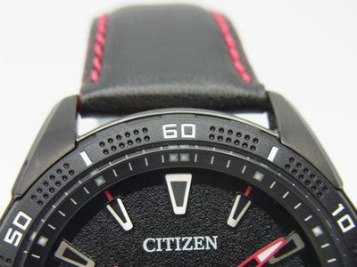 CITIZEN ECO-DRIVE PVD BLACK MEN'S WATCH AW1585-04E LEATHER STRAP 45MM MINT