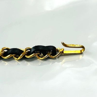 CHANEL BELT AUTH GOLD PLATE MEDAL BLACK LEATHER KENKENJP COIN 98CM CHAIN COCO CC