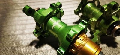 HOPE BICYCLE HUB SET GREEN ANODIZED FRONT REAR MTB DISC BRAKE ALLOY USED