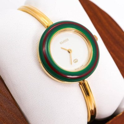 GUCCI CHANGE BEZEL 12 COLORS GOLD WOMEN'S WATCH L SIZE WORKING BEAUTIFUL
