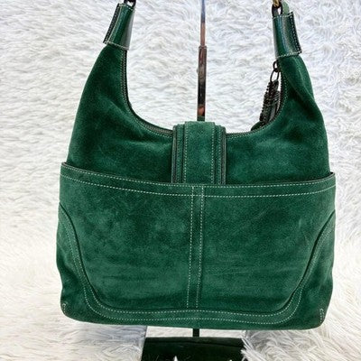 COACH OLD COACH SUEDE HOBO ONE SHOULDER BAG GREEN LEATHER TASSEL BAG