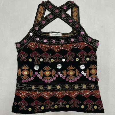 CHRISTIAN DIOR BY GALLIANO EMBROIDERED BOTANICAL WOMENS TANK TOP SIZE 40/US 8