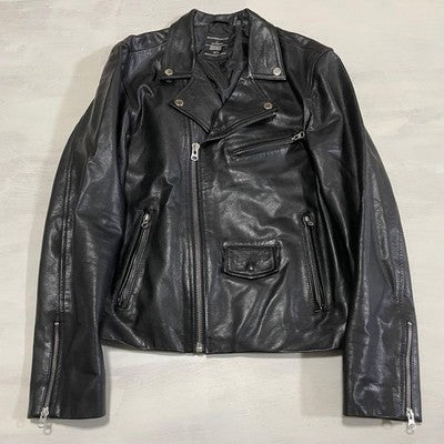 ART COMES FIRST LEATHER RIDER JACKET EARLY-ERA PUNK HAND-PAINTED BLACK SIZE 40