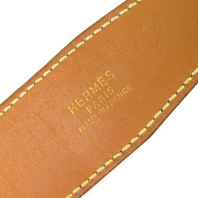 HERMES VINTAGE OSTRICH LEATHER BELT BROWN GOLD H LOGO BUCKLE SIZE 85 1995 FRANCE