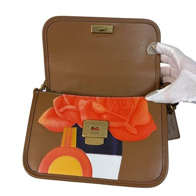 COACH ROGUE TOP HANDLE TOM WESSELMANN ROSE PRINT 3WAY LEATHER BAG 22X15X7CM