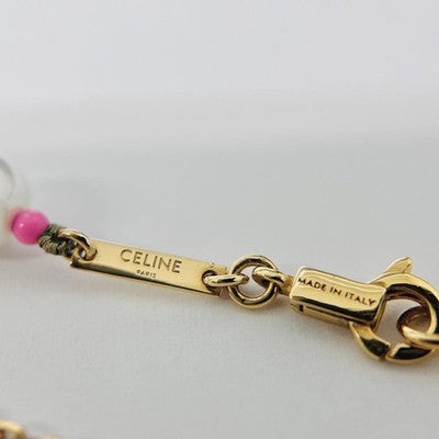 CELINE TRIOMPHE PEARL NECKLACE BRASS RESIN PEARL W/ BOX CASE AUTHENTIC BEAUTY