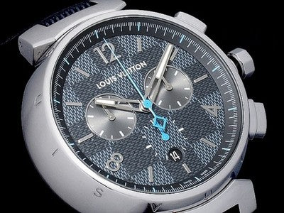 LOUIS VUITTON TAMBOUR CHRONOGRAPH DAMIER GRAPHITE QA094 QUARTZ BLACK DIAL WATCH