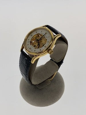 REVUE THOMMEN 4412006 SKELETON HAND WIND WATCH GOLD DIAL SWISS MADE