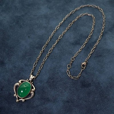 GEORG JENSEN 2019 GREEN AGATE STERLING SILVER NECKLACE 25-857 WITH BOX