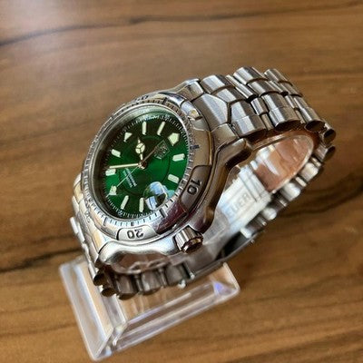 TAG HEUER WH1117 6000 SERIES GREEN DIAL QUARTZ 200M MENS WATCH 18.5CM RARE