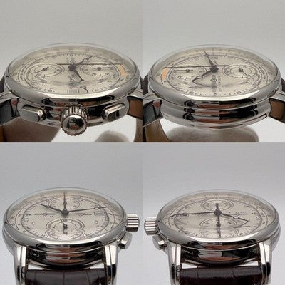 ZEPPELIN 100 JAHRE 8670-1 QUARTZ CHRONOGRAPH MEN'S WATCH SILVER DIAL BROWN BAND
