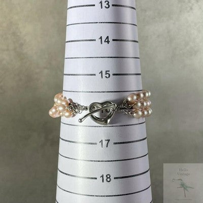 TIFFANY OPEN HEART PEARL TRIPLE STRAND BRACELET SILVER 925 TOGGLE CLASP