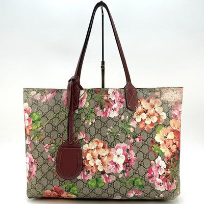 GUCCI GG BLOOMS REVERSIBLE TOTE SHOULDER BAG FLORAL PVC LEATHER AUTHENTIC TAG