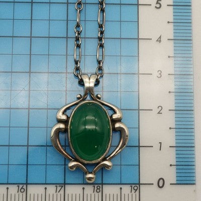 GEORG JENSEN 2019 GREEN AGATE STERLING SILVER NECKLACE 25-857 WITH BOX