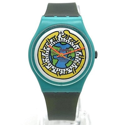 SWATCH KEITH HARING GZ103 MILLE PATTES GREEN EARTH WATCH RARE WORKING