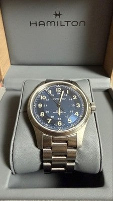 HAMILTON KHAKI FIELD TITANIUM AUTO H70545140 42MM BLUE DIAL WATCH BOX USED