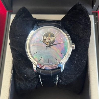 RAYMOND WEIL 2227 AUTOMATIC OPEN HEART WATCH MOP DIAL BOX PAPERS SWISS.