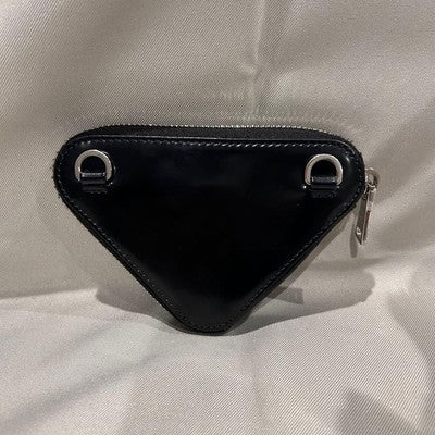 PRADA CHAIN WALLET POUCH MINI WALLET BLACK LEATHER NEAR MINT