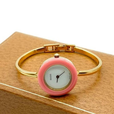 GUCCI CHANGE BEZEL 12 COLORS WOMEN'S WATCH - OVERHAULED, NEW BATTERY, GOLD TONE