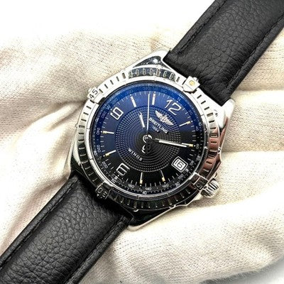 BREITLING WINGS A10050 AUTOMATIC WATCH BLACK DIAL STAINLESS STEEL MENS 38MM