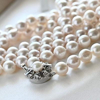 AKOYA PEARL NECKLACE GENUINE 8MM LARGE BEADS 130CM W/BOX FROM JAPAN