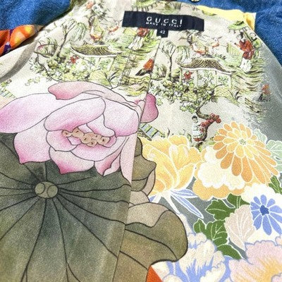 GUCCI NAPOLEON DENIM JACKET WITH GOLD BUTTONS FLORAL LINING M WOMEN