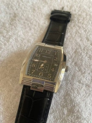 HAMILTON MOUNT VERNON H29515733 XL AUTOMATIC BLACK LEATHER WATCH UNUSED