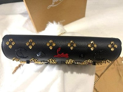 CHRISTIAN LOUBOUTIN PALOMA CLUTCH BLACK RED STUDDED CHAIN WALLET BAG 2WAY