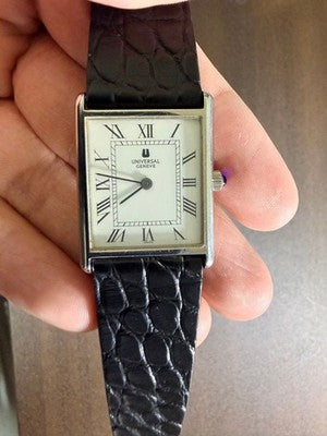 UNIVERSAL GENEVE VINTAGE RECTANGULAR MANUAL WIND MEN'S WATCH - WHITE DIAL