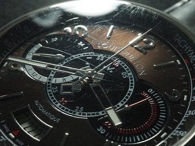 LOUIS VUITTON TAMBOUR VOYAGE CHRONOGRAPH Q102A BROWN BLACK WRISTWATCH AUTHENTIC
