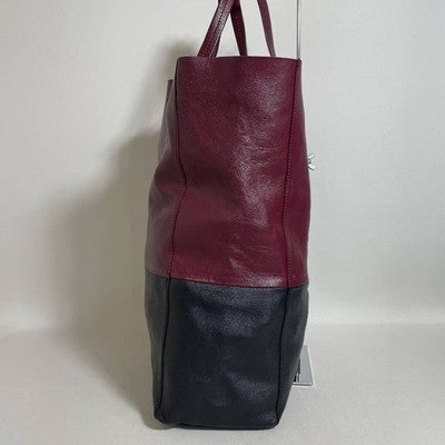 CELINE HORIZONTAL CABAS TOTE BAG LEATHER BORDEAUX BLACK BICOLOR
