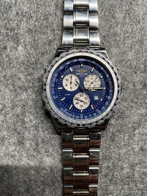 BREITLING JUPITER PILOT A59028 BLUE DIAL QUARTZ CHRONOGRAPH PILOT WATCH AS IS