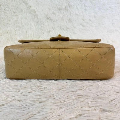 CHANEL MATELASSE LAMBSKIN BEIGE SHOULDER BAG TURN LOCK W FLAP AUTH CARD VTG