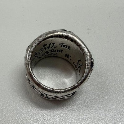 BILL WALL LEATHER CHERRY BLOSSOM RING US 10 SILVER FLORAL DESIGN GUARANTEE CARD
