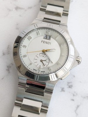 FENDI HIGH SPEED 4700G QUARTZ WHITE DIAL DATE STAINLESS STEEL MENS WATCH W/ BOX
