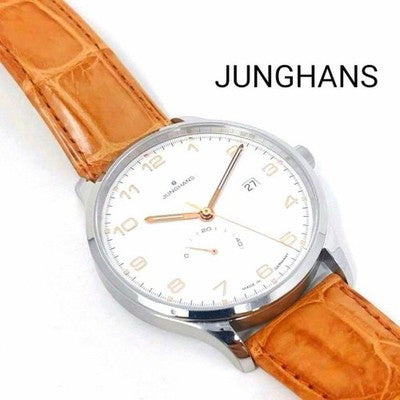 JUNGHANS 027/4781.00 MEN'S WATCH ROUND FACE JAPAN MADE LEATHER BELT DIAL: SILVER