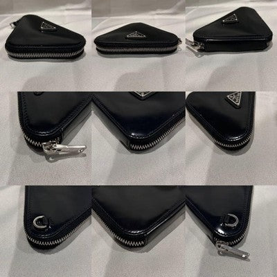 PRADA CHAIN WALLET POUCH MINI WALLET BLACK LEATHER NEAR MINT
