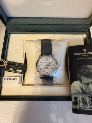 FREDERIQUE CONSTANT FC270EG3P6 BUSINESS TIMER MOONPHASE QUARTZ WATCH W/ BOX
