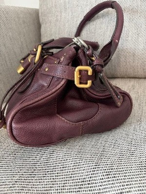 CHLOE PADDINGTON HANDBAG, BURGUNDY, PADLOCK, LEATHER PEBBLED GENUINE WOMEN ITALY