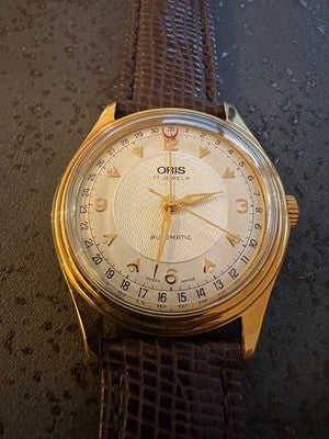 ORIS 7403 17 JEWELS AUTOMATIC MEN'S WATCH GOLD TONE 33MM LEATHER SWISS MADE BOX