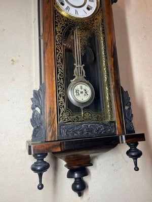 JUNGHANS ANTIQUE WALL CLOCK PENDULUM MECHANICAL CARVED WOOD BLACK PERSIMMON