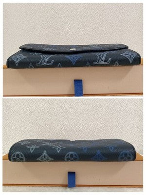LOUIS VUITTON MAHINA IRIS LONG WALLET NAVY MONOGRAM LEATHER FLIGHT MODE IC CHIP