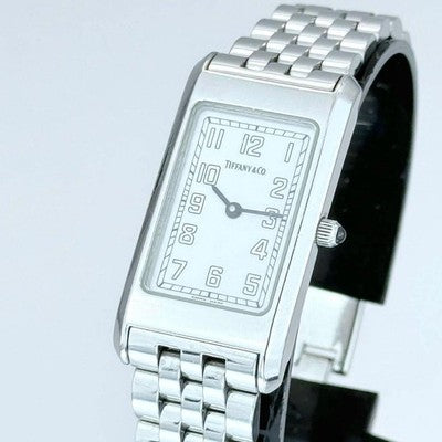 TIFFANY CLASSIC ARABIC RECTANGULAR WATCH STAINLESS STEEL WHITE DIAL BATTERY