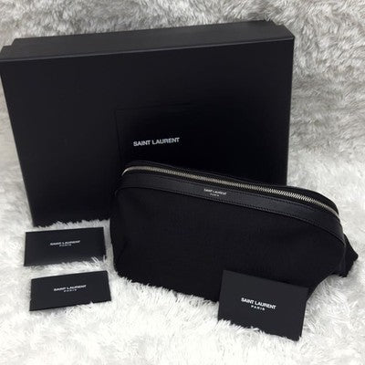 SAINT LAURENT CITY BODY BAG CANVAS LEATHER BLACK RFID BUILT-IN NEAR MINT